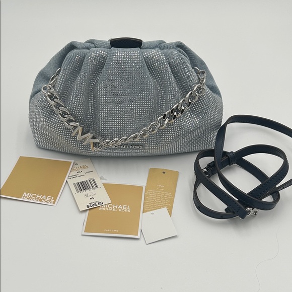 Michael Kors Metallic Silver Clutch with Chain Detail